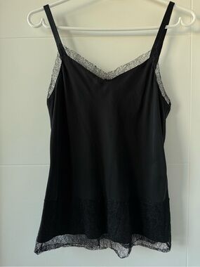 rag & bone Black Silk + Lace-Trim Camisole